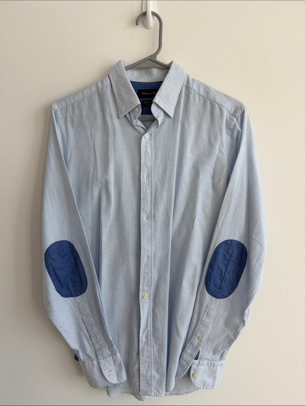 Massimo Dutti Light Blue Dress Shirt with Navy Elbow Patches